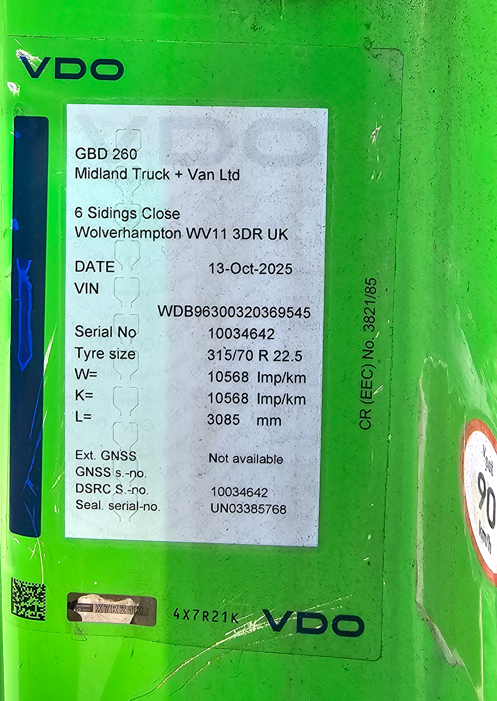 Tachograph Installation Plaque